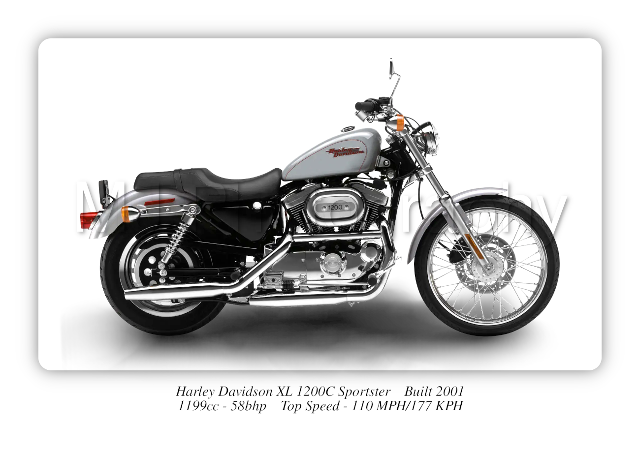 Harley Davidson XL 1200C Sportster Motorbike Motorcycle - A3/A4 Size Print Poster