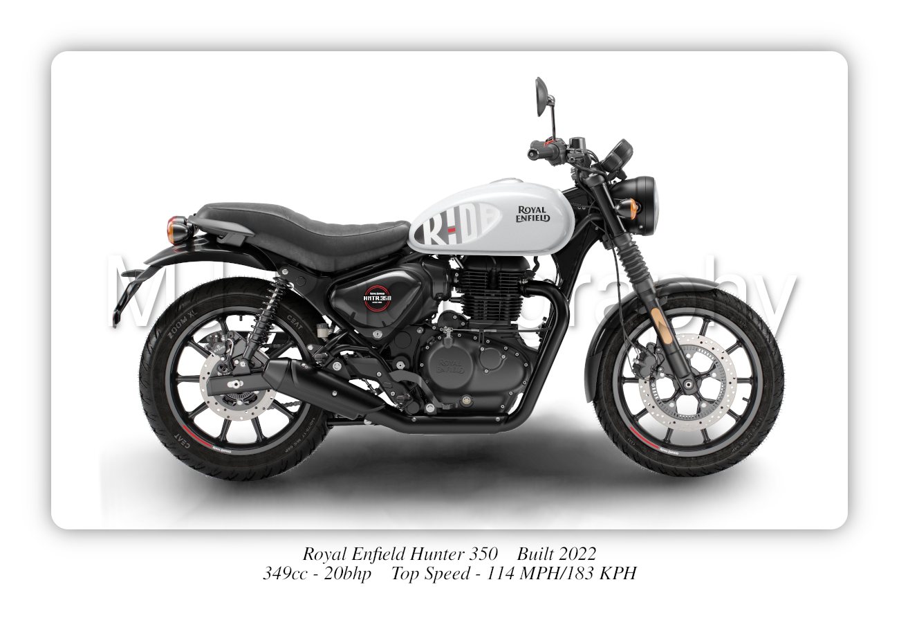 Royal Enfield Hunter 350 Motorcycle - A3/A4 Size Print Poster