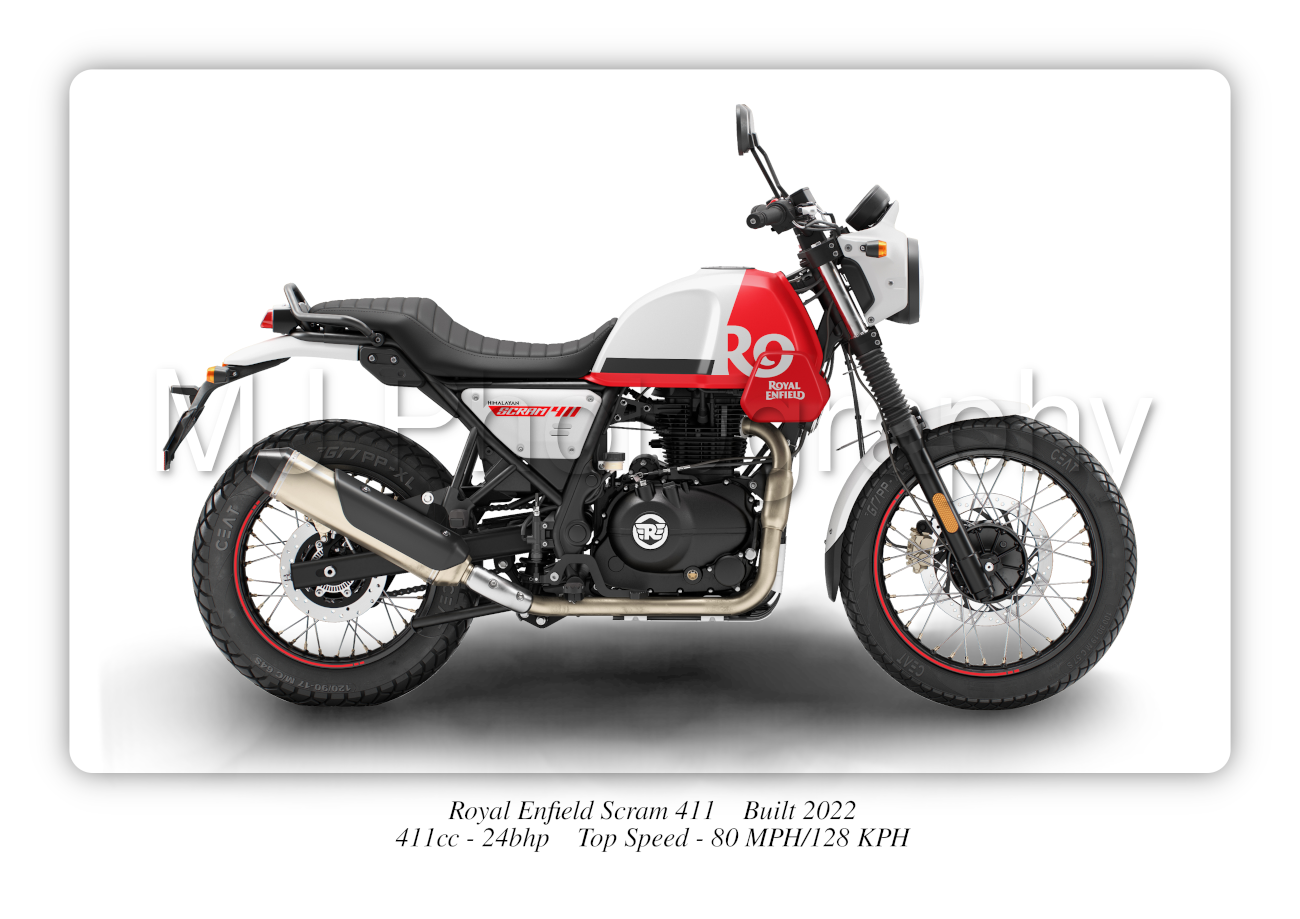 Royal Enfield Scram 411 Motorbike Motorcycle - A3/A4 Size Print Poster