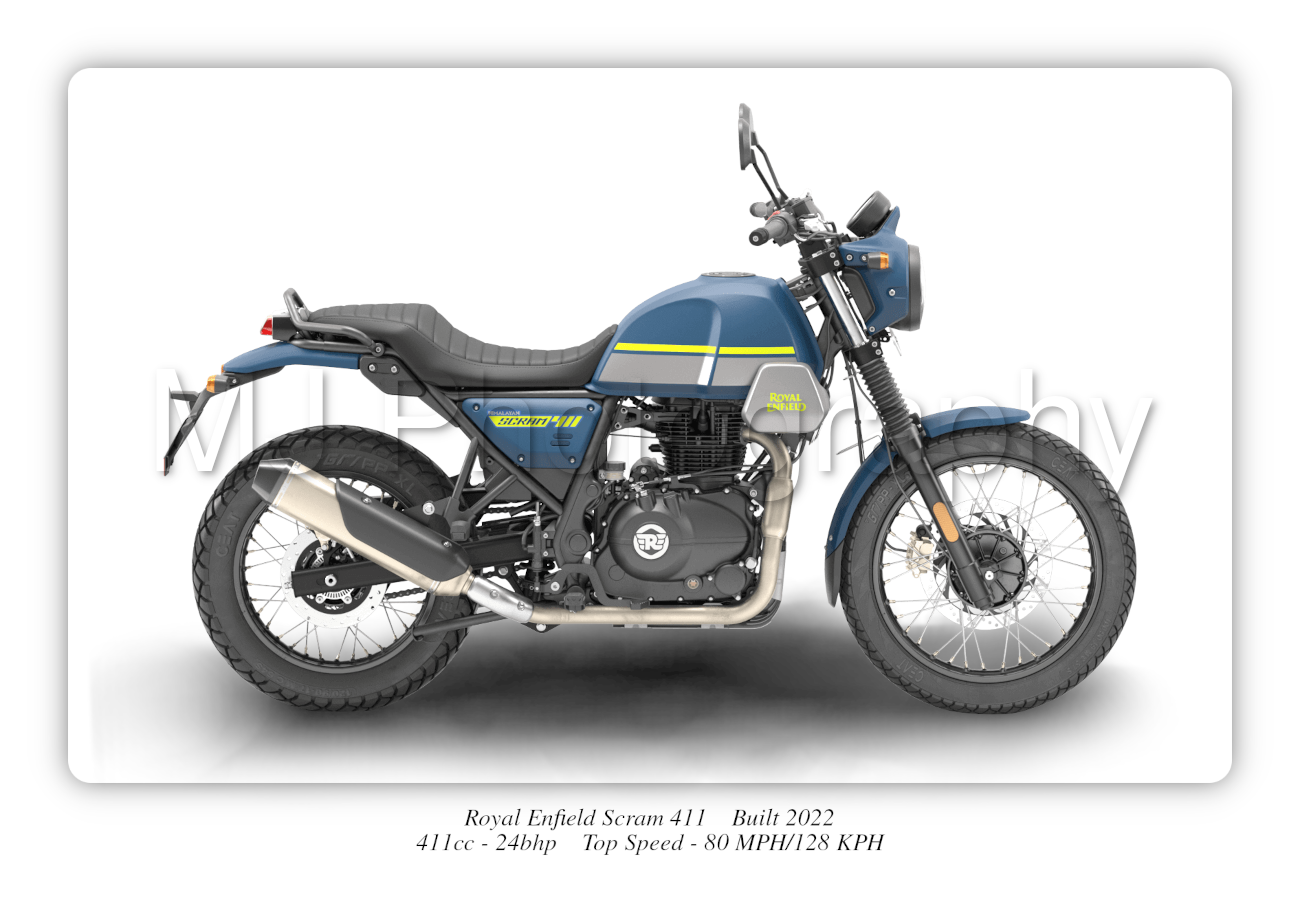 Royal Enfield Scram 411 Motorbike Motorcycle - A3/A4 Size Print Poster