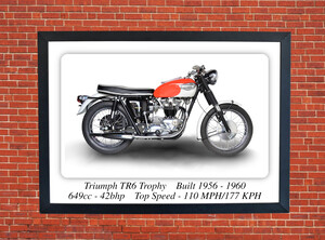 Triumph TR6 Trophy Motorcycle - A3/A4 Size Print Poster