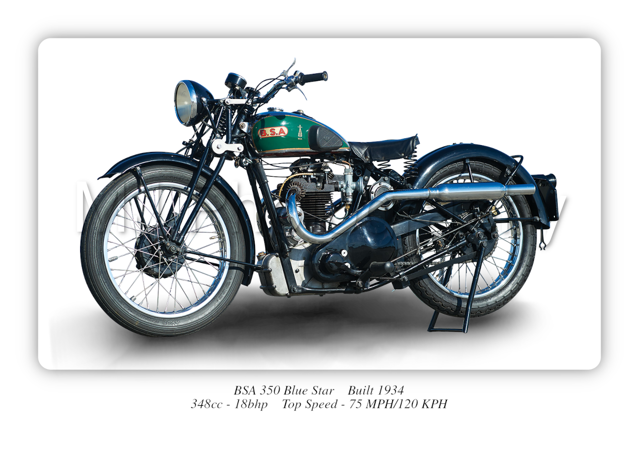 BSA 350 Blue Star Motorbike Motorcycle - A3/A4 Size Print Poster