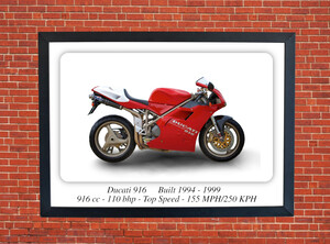 Ducati 916 Motorcycle - A3/A4 Size Print Poster