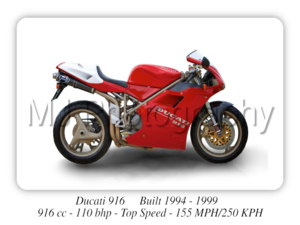 Ducati 916 Motorcycle - A3/A4 Size Print Poster
