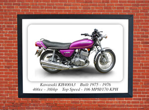 Kawasaki KH400 Motorcycle - A3/A4 Size Print Poster