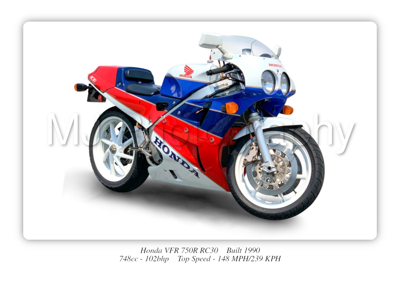 Honda VFR 750R RC30 Motorbike Motorcycle - A3/A4 Size Print Poster