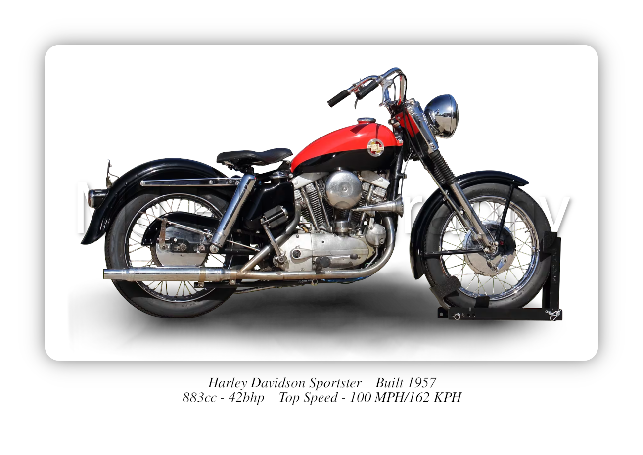 Harley Davidson Sportster 1957 Motorcycle - A3/A4 Print Poster