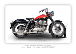 Harley Davidson Sportster 1957 Motorcycle - A3/A4 Print Poster