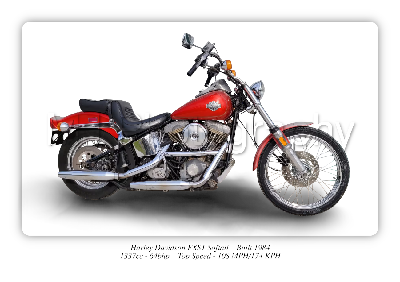 Harley Davidson FXST Softail 1984 Motorbike Motorcycle - A3/A4 Print Poster