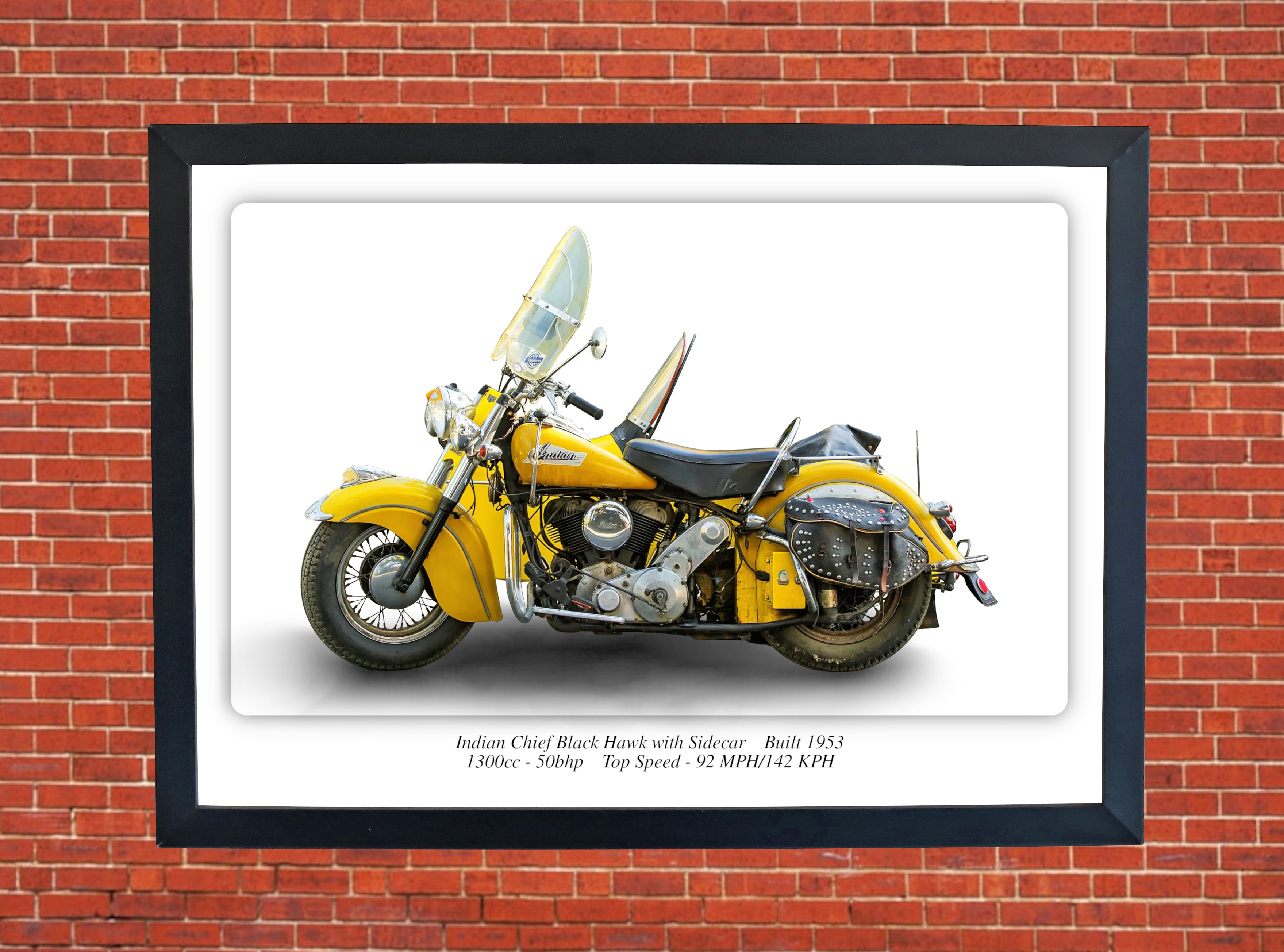 Indian Chief Black Hawk with Sidecar Motorbike Motorcycle - A3/A4 Print Poster