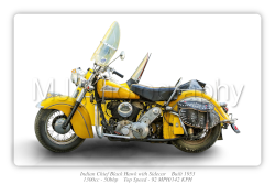 Indian Chief Black Hawk with Sidecar Motorbike Motorcycle - A3/A4 Print Poster