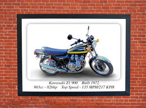 Kawasaki Z1 900 Motorcycle - A3/A4 Size Print Poster