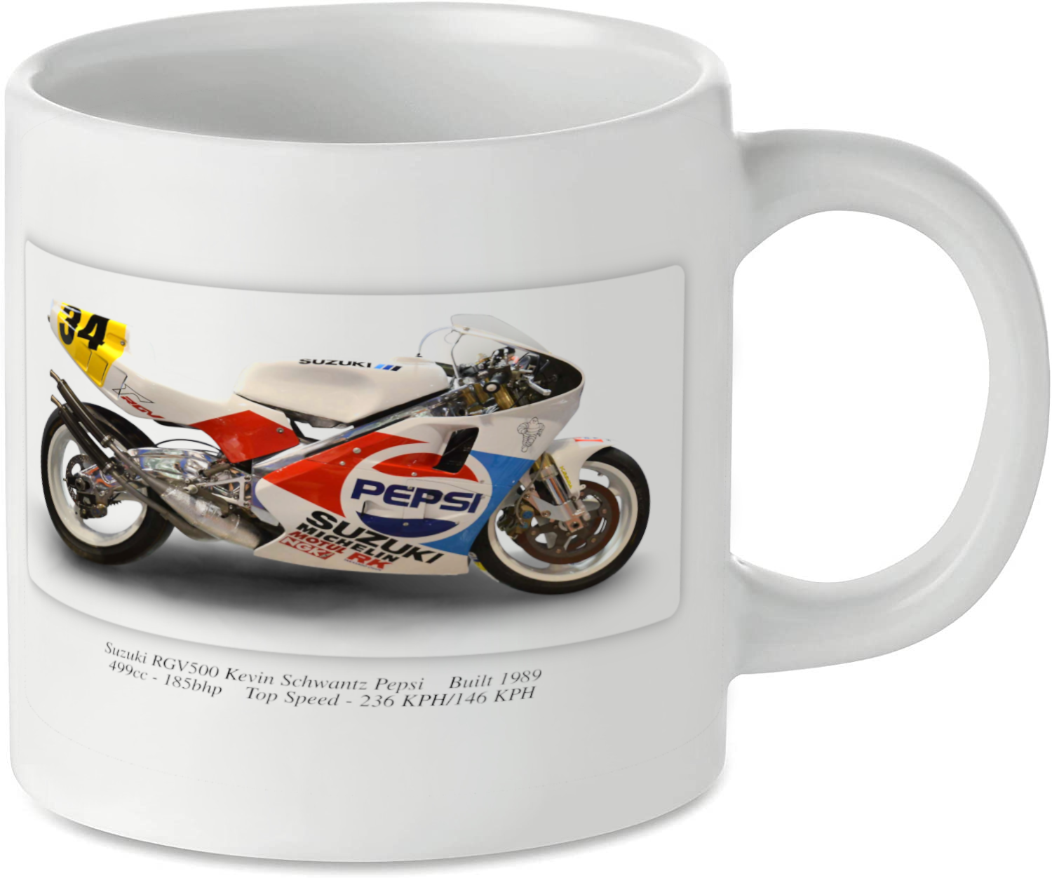 Suzuki RGV500 Kevin Schwantz Pepsi Motorcycle Motorbike Tea Coffee Mug Ideal Biker Gift Printed UK