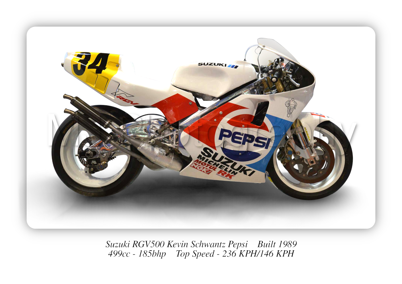 Suzuki RGV500 Kevin Schwantz Pepsi Motorbike Motorcycle - A3/A4 Size Print Poster