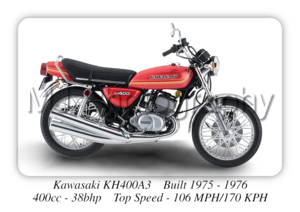 Kawasaki KH400 Red Motorcycle - A3/A4 Size Print Poster