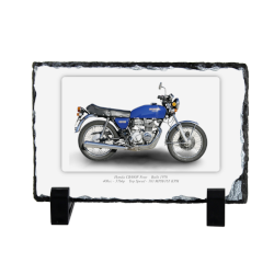 Honda CB400F Four Motorcycle on a Natural slate rock with stand 10x15cm