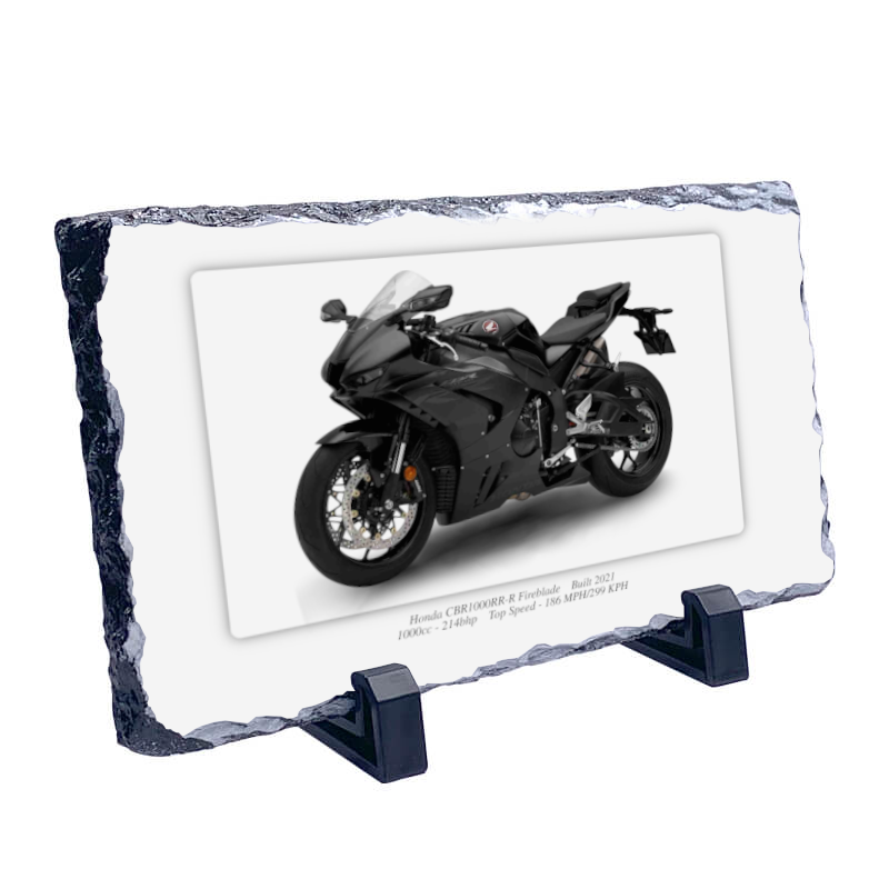 Honda CBR1000RR-R Fireblade Motorcycle on a Natural slate rock with stand 10x15cm