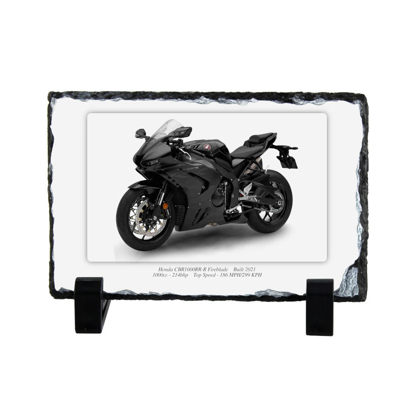 Honda CBR1000RR-R Fireblade Motorcycle on a Natural slate rock with stand 10x15cm