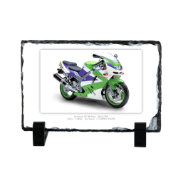 Kawasaki ZX-9R Ninja Motorcycle on a Natural slate rock with stand 10x15cm