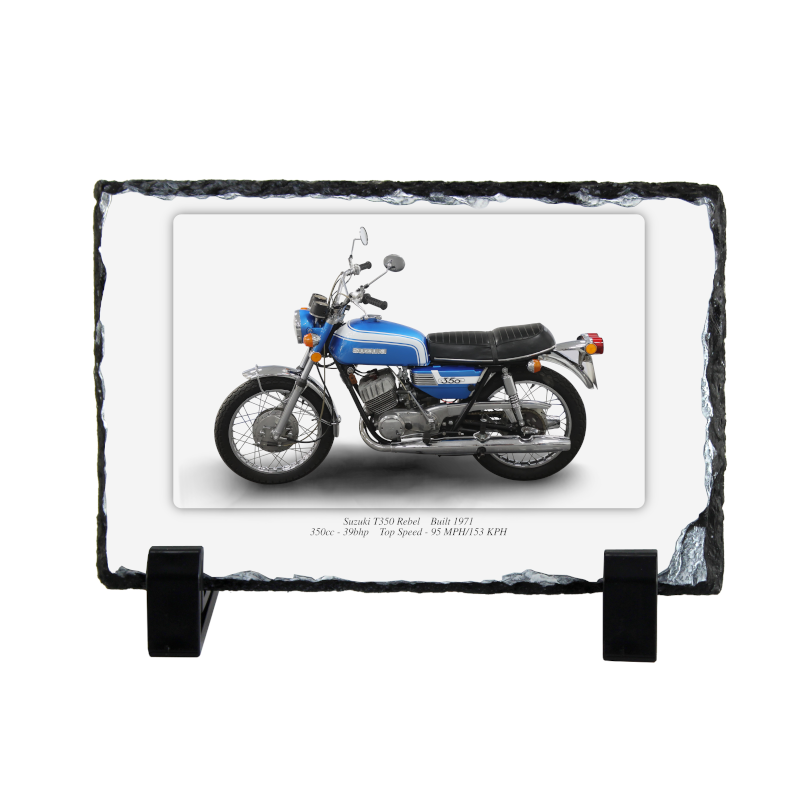 Suzuki T350 Rebel Motorcycle Coaster Natural slate rock with stand 10x15cm