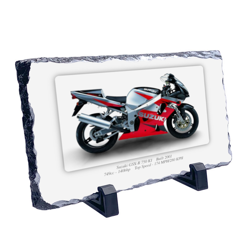 Suzuki GSX-R 750 KI Motorbike Coaster natural slate rock with stand 10x15cm