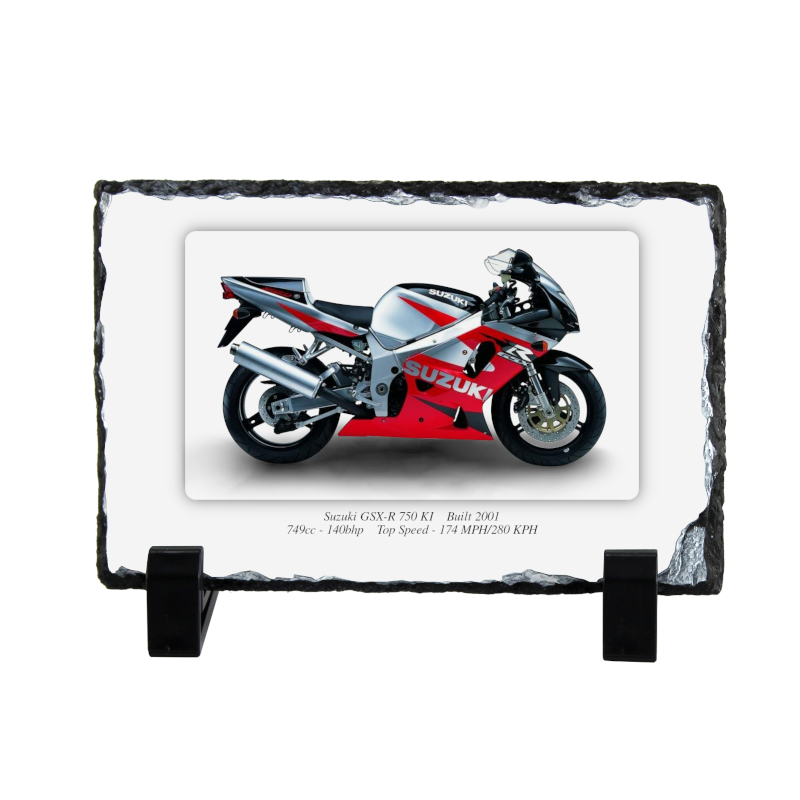 Suzuki GSX-R 750 KI Motorbike Coaster natural slate rock with stand 10x15cm