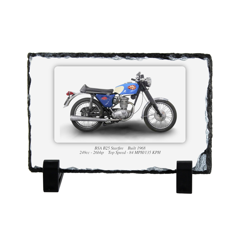 BSA B25 Starfire Motorbike Coaster natural slate rock with stand 10x15cm