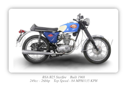 BSA B25 Starfire Motorbike Motorcycle - A3/A4 Size Print Poster