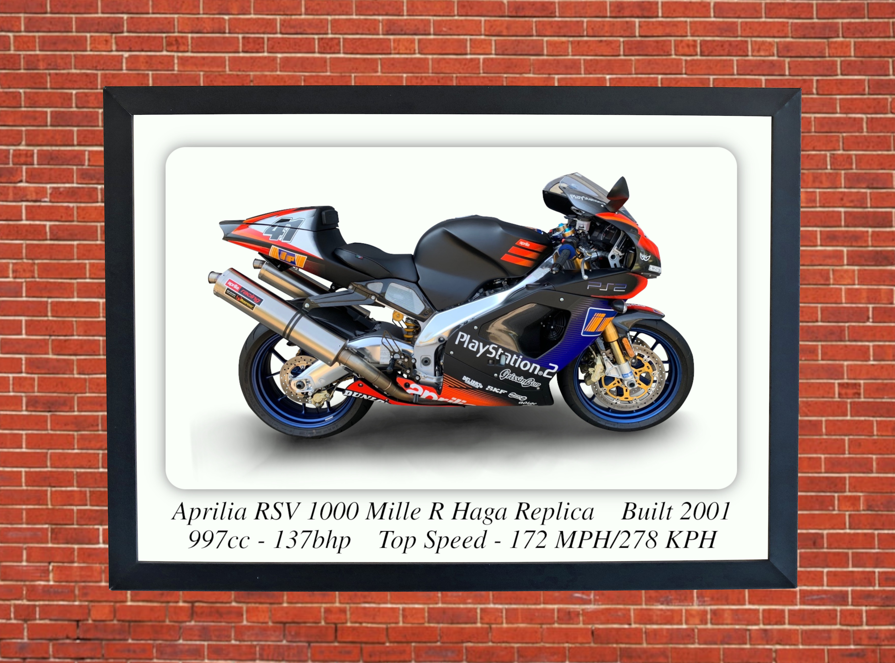 Aprilia RSV Mille R Haga Motorcycle - A4 - A0 Size Print Poster