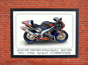 Aprilia RSV Mille R Haga Motorcycle - A3/A4 Size Print Poster
