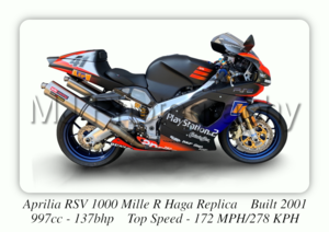 Aprilia RSV Mille R Haga Motorcycle - A4 - A0 Size Print Poster