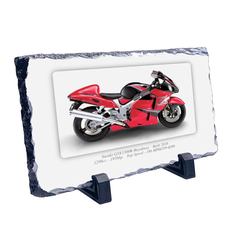 Suzuki GSX1300R Hayabusa Motorbike Coaster natural slate rock with stand 10x15cm