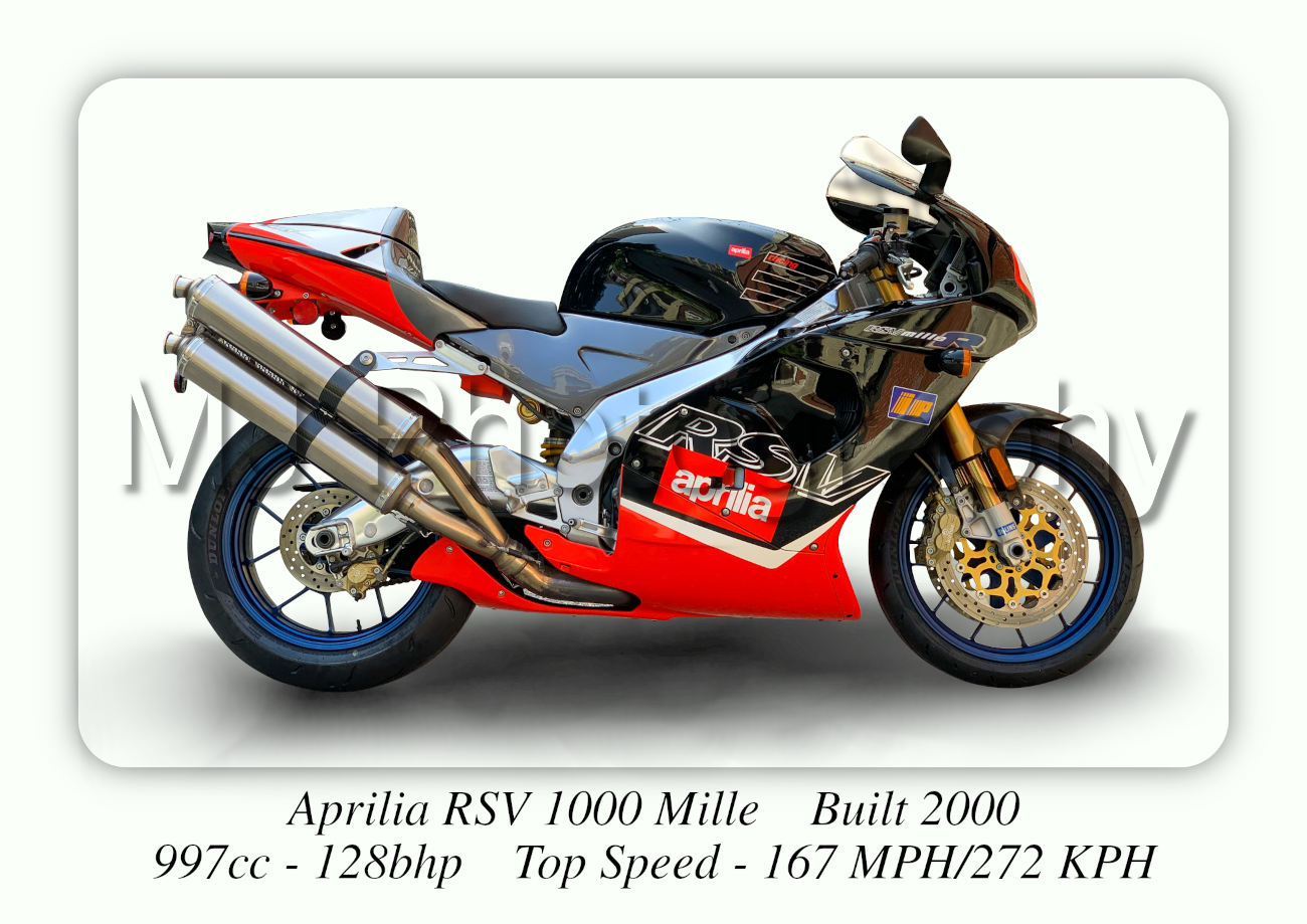 Aprilia RSV 1000 Mille Motorcycle - A3/A4 Size Print Poster