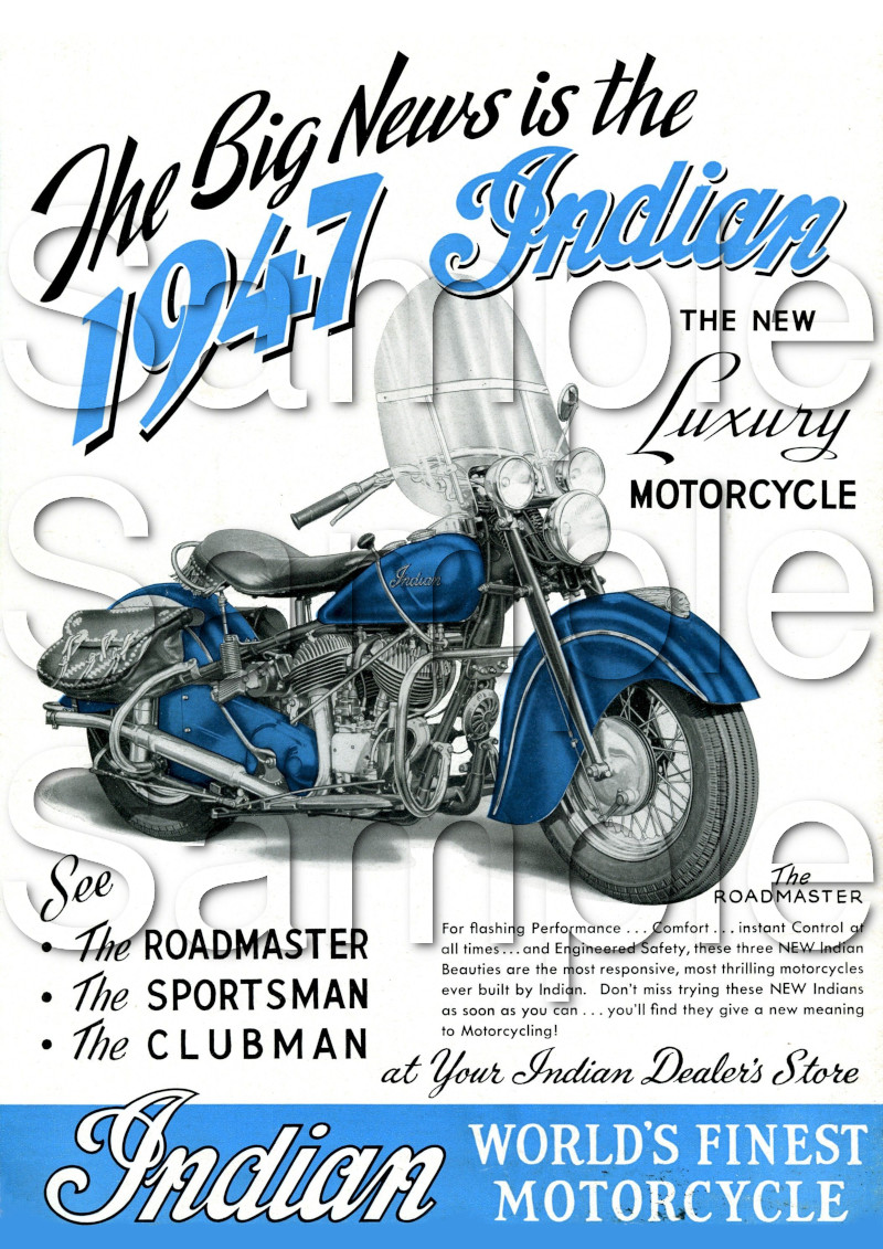 Indian Roadmaster Promotional Poster Motorbike Motorcycle - A3/A4 Size Print Poster