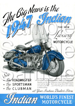 Indian Roadmaster Promotional Poster Motorbike Motorcycle - A3/A4 Size Print Poster