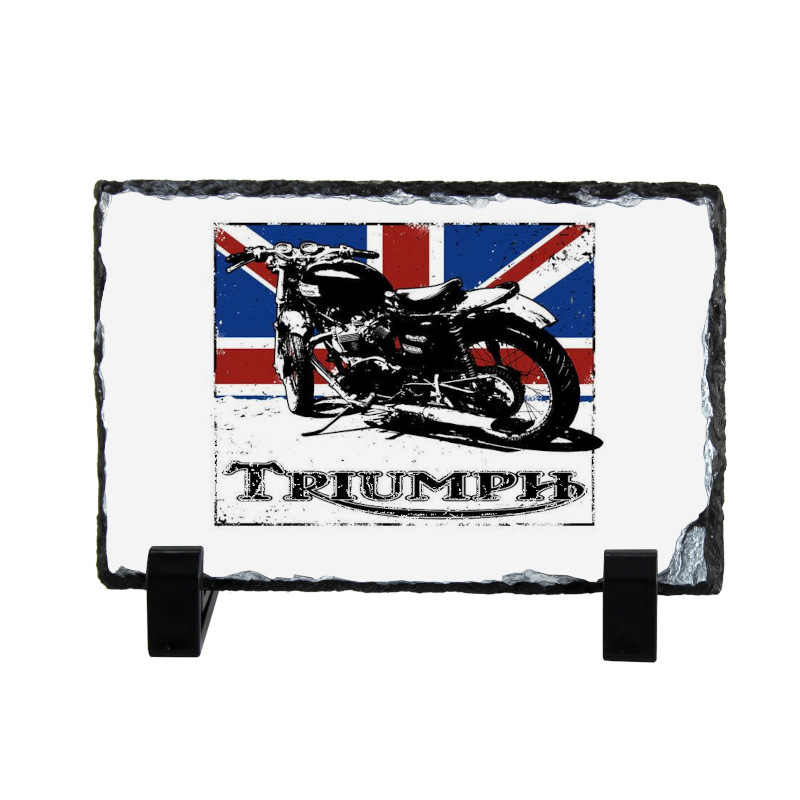 Triumph Motorbike Coaster natural slate rock with stand 10x15cm