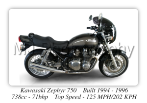 Kawasaki Zephyr 750 Motorcycle - A4 - A0 Size Print Poster