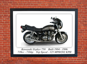 Kawasaki Zephyr 750 Motorcycle - A3/A4 Size Print Poster
