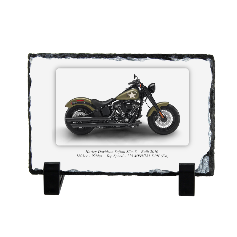 Harley Davidson Softail Slim S Motorbike Coaster natural slate rock with stand 10x15cm