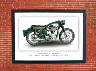 Norton Model 50 Motorbike Motorcycle - A3/A4 Size Print Poster