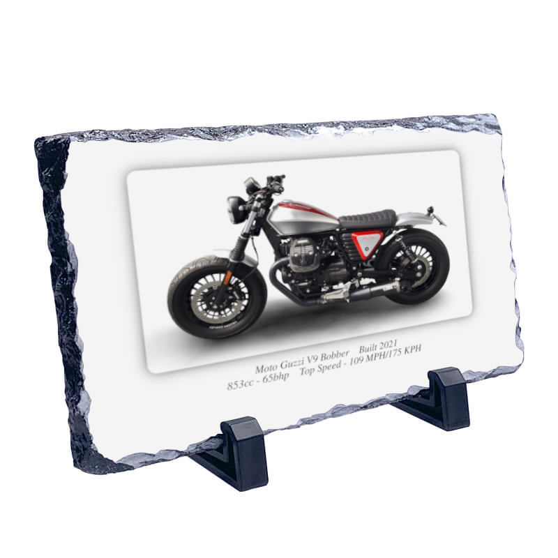 Moto Guzzi V9 Bobber Coaster natural slate rock with stand 10x15cm