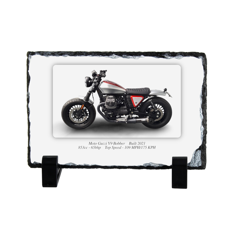 Moto Guzzi V9 Bobber Coaster natural slate rock with stand 10x15cm