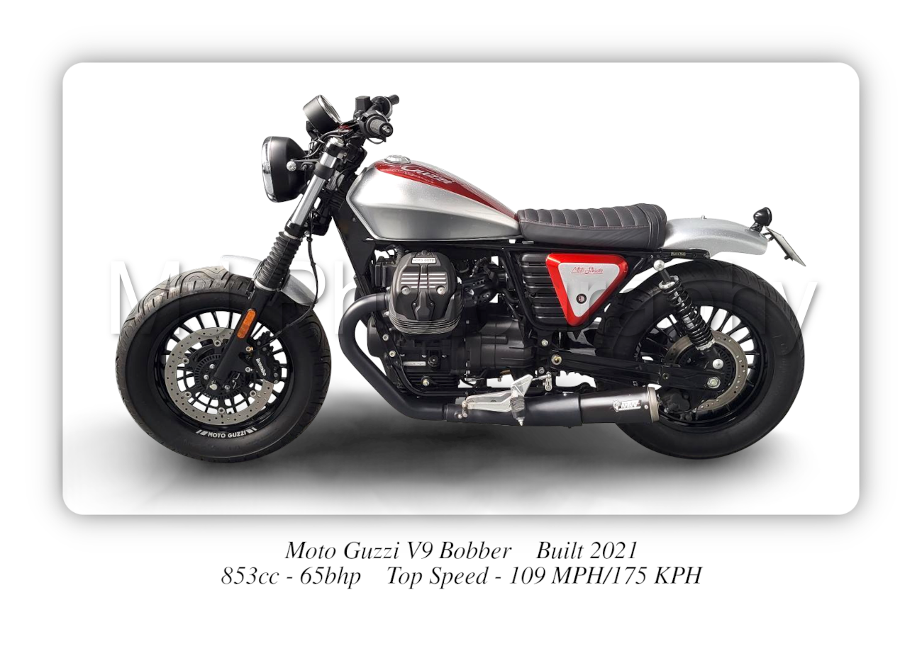 Moto Guzzi V9 Bobber Motorbike Motorcycle - A3/A4 Size Print Poster