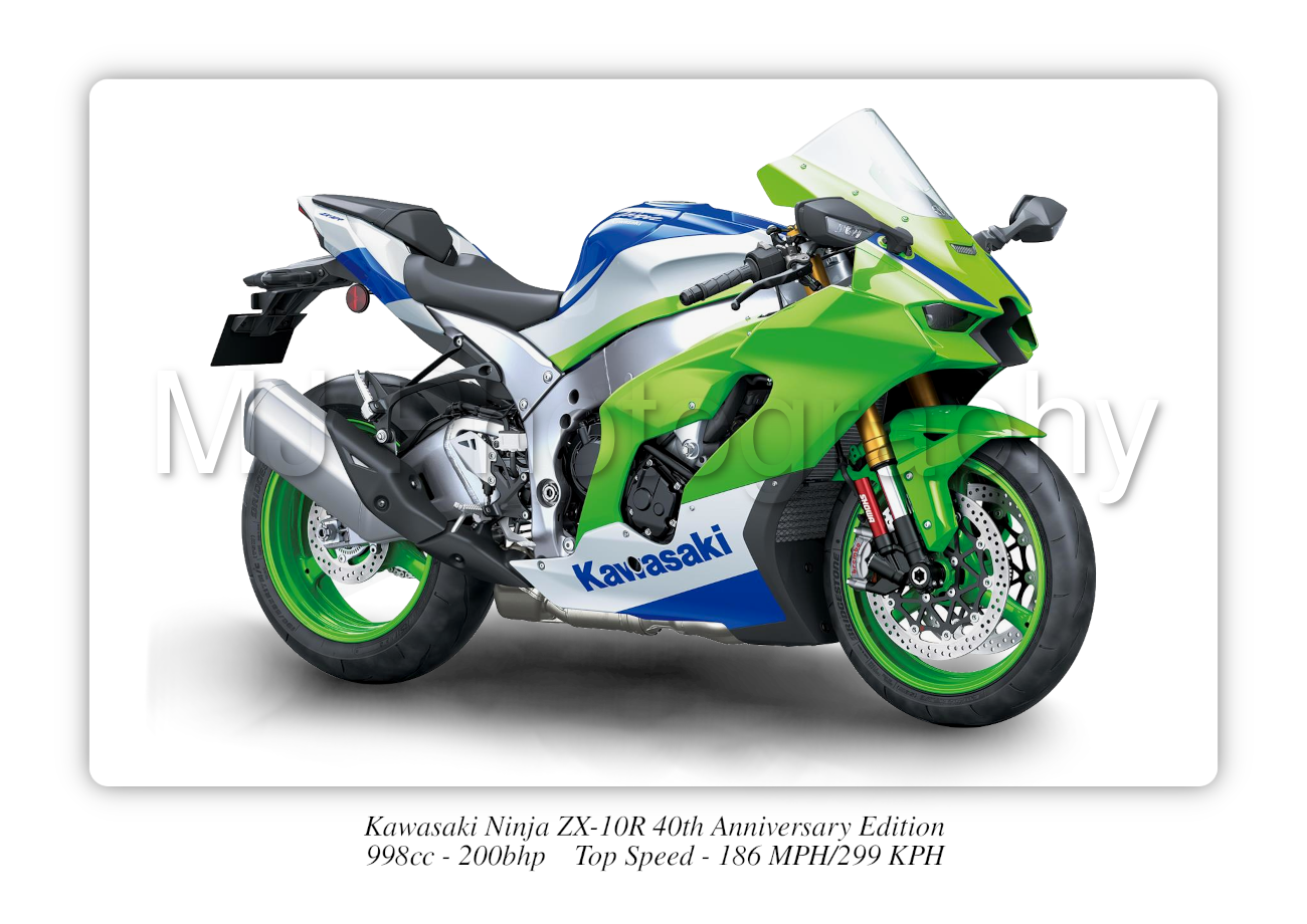 Kawasaki Ninja ZX-10R 40th Anniversary Edition Motorbike Motorcycle - A3/A4 Size Print Poster