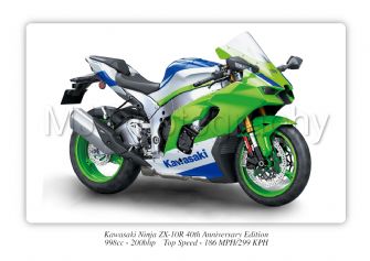 Kawasaki Ninja ZX-10R 40th Anniversary Edition Motorbike Motorcycle - A3/A4 Size Print Poster