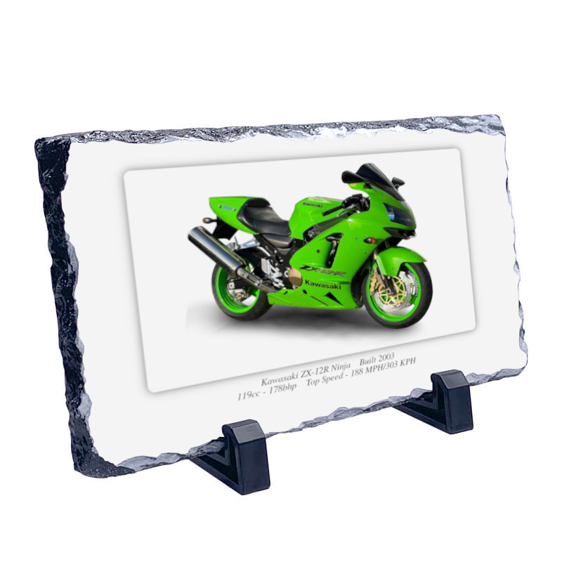 Kawasaki GPZ 500S Motorcycle Coaster natural slate rock with stand 10x15cm