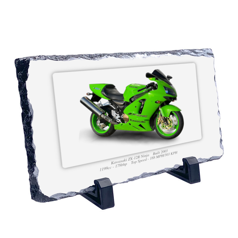 Kawasaki ZX-12R Ninja Motorcycle Coaster natural slate rock with stand 10x15cm