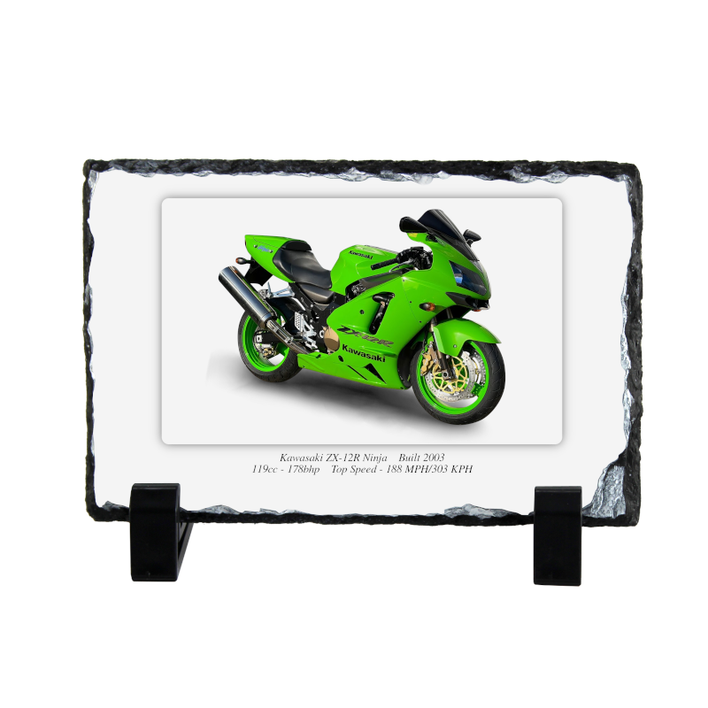 Kawasaki GPZ 500S Motorcycle Coaster natural slate rock with stand 10x15cm