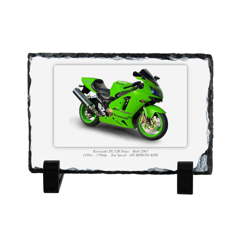 Kawasaki ZX-12R Ninja Motorcycle Coaster natural slate rock with stand 10x15cm