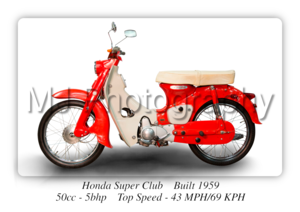 1959 Honda Super Club Motorcycle A3/A4 Size Print Poster on Photographic Paper
